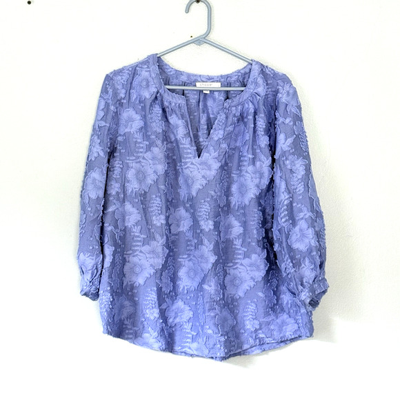 Chicos Top Size 2 Large US 12 Blue Floral Balloon Sleeves Preppy Boho Colorful - Picture 1 of 5